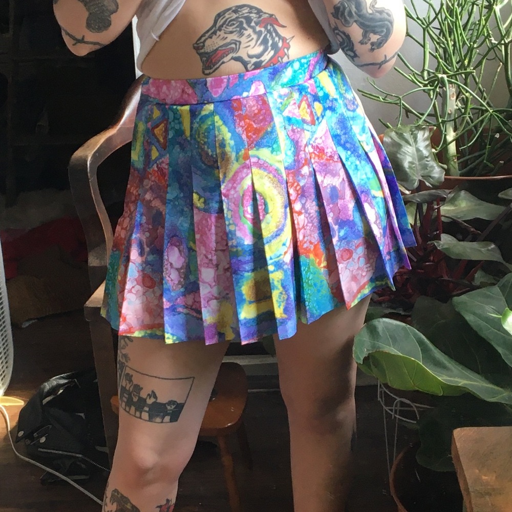 Vintage Neon Watercolor Tennis Skirt